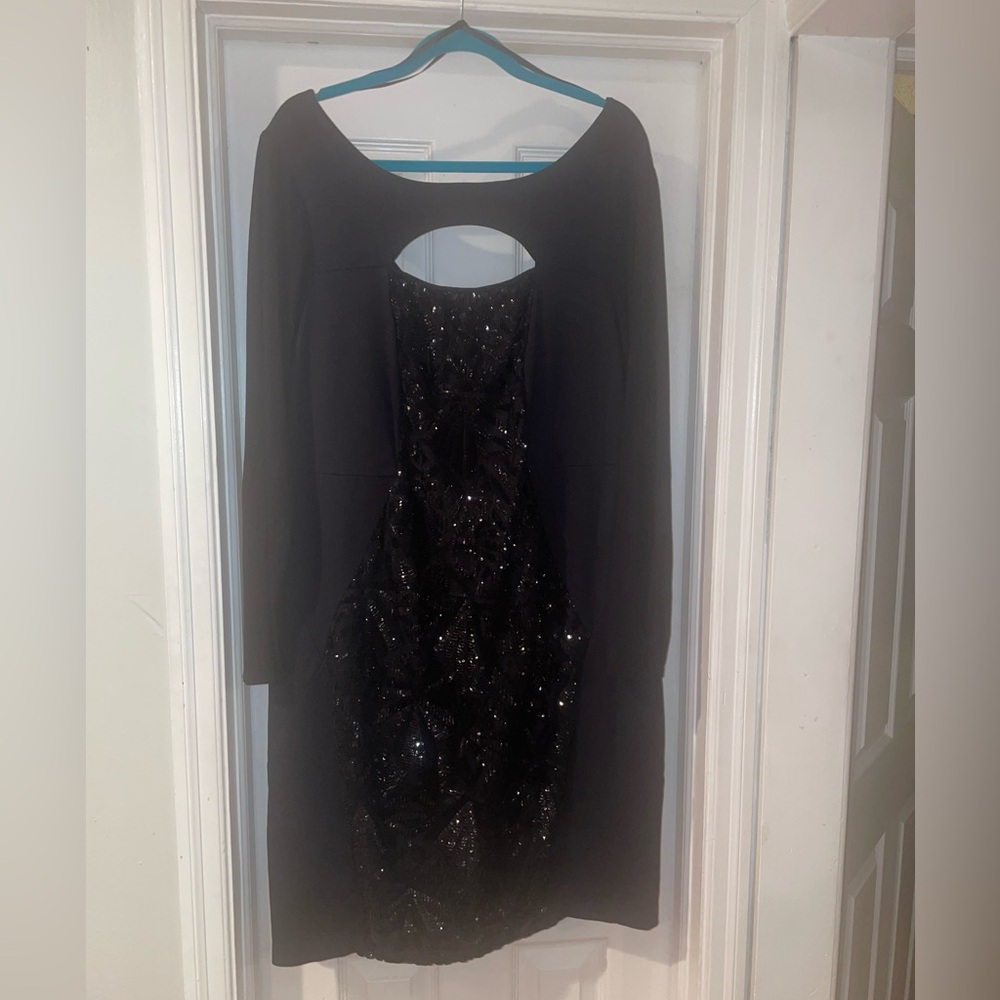 Black sequin cocktail dress. Lane Bryant brand.